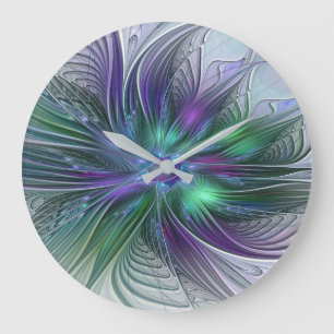 Paarse Groene Bloem Modern Abstracte Kunst Fractal Grote Klok