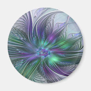 Paarse Groene Bloem Modern Abstracte Kunst Fractal Magneet