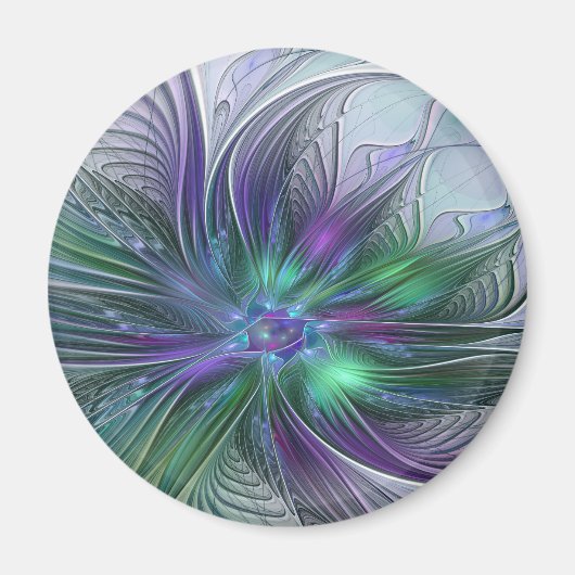 Paarse Groene Bloem Modern Abstracte Kunst Fractal Magneet (Voorkant)