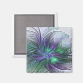 Paarse Groene Bloem Modern Abstracte Kunst Fractal Magneet (Voorkant / Achterkant)