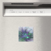 Paarse Groene Bloem Modern Abstracte Kunst Fractal Magneet (Insitu (Vaatwasser))
