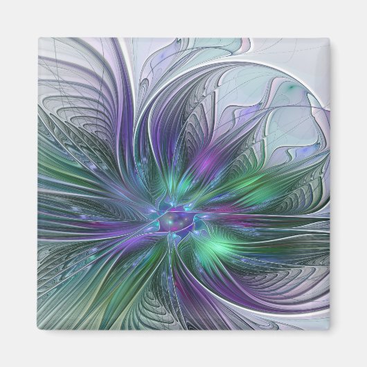 Paarse Groene Bloem Modern Abstracte Kunst Fractal Magneet (Voorkant)