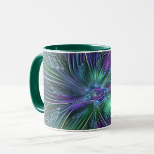 Paarse Groene Bloem Modern Abstracte Kunst Fractal Mok