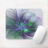 Paarse Groene Bloem Modern Abstracte Kunst Fractal Muismat (Met muis)