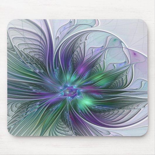Paarse Groene Bloem Modern Abstracte Kunst Fractal Muismat (Voorkant)