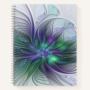 Paarse Groene Bloem Modern Abstracte Kunst Fractal Notitieboek