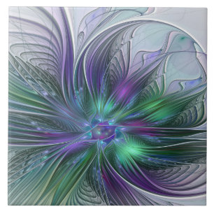 Paarse Groene Bloem Modern Abstracte Kunst Fractal Tegeltje