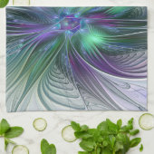 Paarse Groene Bloem Modern Abstracte Kunst Fractal Theedoek (Gevouwen)