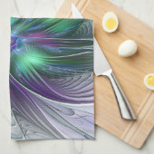 Paarse Groene Bloem Modern Abstracte Kunst Fractal Theedoek (Quarter Fold)