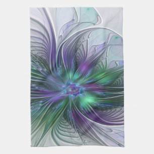 Paarse Groene Bloem Modern Abstracte Kunst Fractal Theedoek