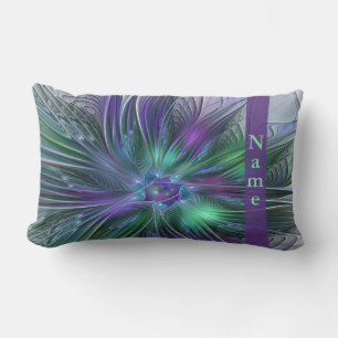 Paarse Groene Bloem Moderne Abstracte Fractal Naam Kussen