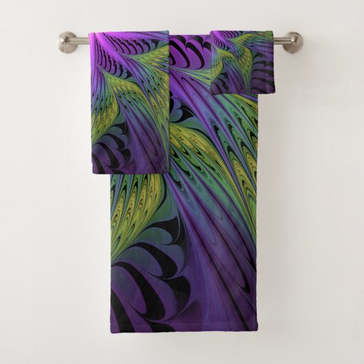 Paarse groene bloem Moderne Abstracte fractale kun Bad Handdoek (Insitu)
