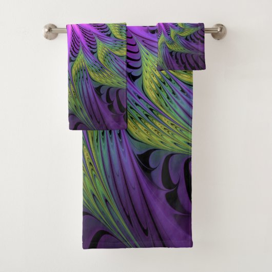 Paarse groene bloem Moderne Abstracte fractale kun Bad Handdoek (Insitu)
