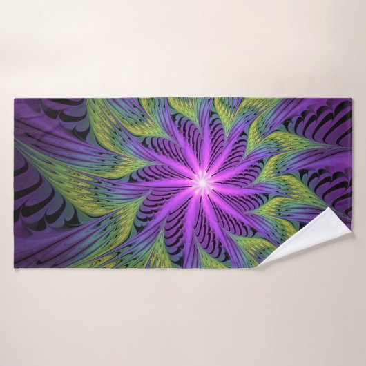 Paarse groene bloem Moderne Abstracte fractale kun Badhanddoek (Badhanddoek)