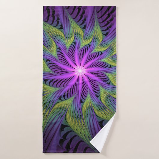 Paarse Groene Bloem Moderne Abstracte Fractale Kun Badhanddoek (Badhanddoek)