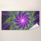 Paarse Groene Bloem Moderne Abstracte Fractale Kun Badhanddoek (Badhanddoek)