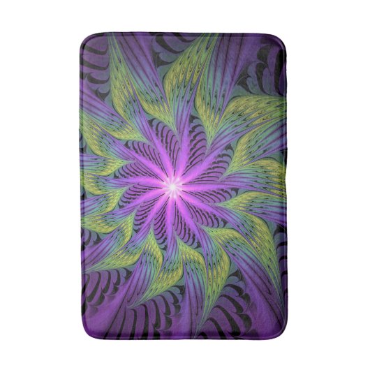 Paarse groene bloem Moderne Abstracte fractale kun Badmat (Voorkant Verticaal)