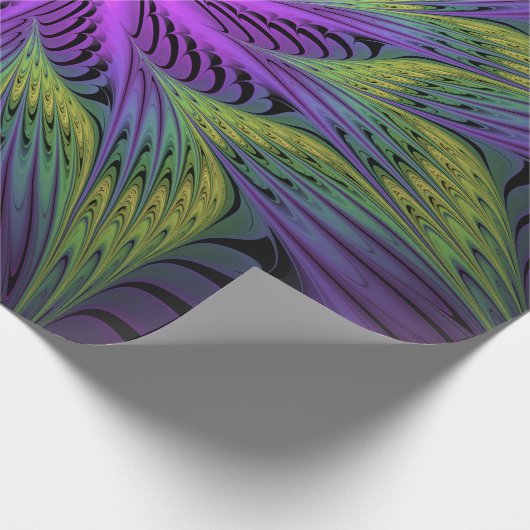 Paarse groene bloem Moderne Abstracte fractale kun Cadeaupapier (Hoek)