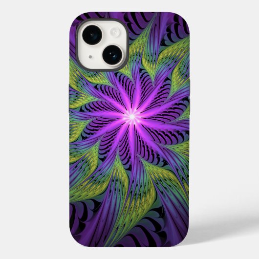 Paarse groene bloem Moderne Abstracte fractale kun Case-Mate iPhone Case (Achterkant)