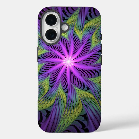 Paarse Groene Bloem Moderne Abstracte Fractale Kun Case-Mate iPhone Case (Achterkant)