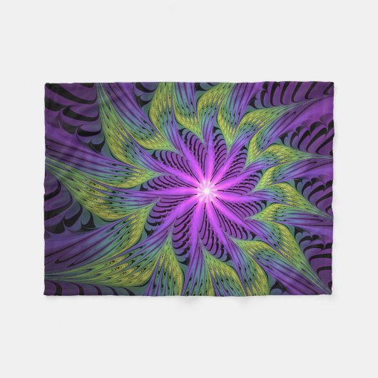 Paarse groene bloem Moderne Abstracte fractale kun Fleece Deken (Voorkant (Horizontaal))
