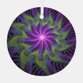 Paarse groene bloem Moderne Abstracte fractale kun Glas Ornament (Achterkant)