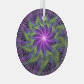 Paarse groene bloem Moderne Abstracte fractale kun Glas Ornament (Voorkant Rechts)