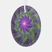 Paarse groene bloem Moderne Abstracte fractale kun Glas Ornament (Voorkant links)
