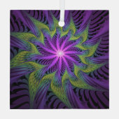 Paarse groene bloem Moderne Abstracte fractale kun Glas Ornament (Achterkant)