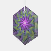 Paarse groene bloem Moderne Abstracte fractale kun Glas Ornament (Voorkant links)
