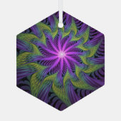 Paarse groene bloem Moderne Abstracte fractale kun Glas Ornament (Achterkant)