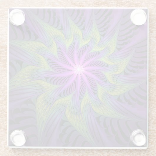 Paarse groene bloem Moderne Abstracte fractale kun Glazen Onderzetter (Achterkant)