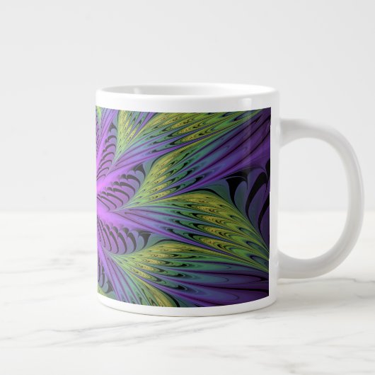 Paarse groene bloem Moderne Abstracte fractale kun Grote Koffiekop (Rechts)