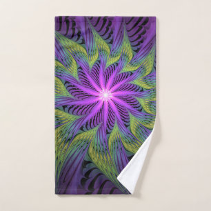 Paarse Groene Bloem Moderne Abstracte Fractale Kun Handdoek