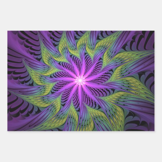 Paarse groene bloem Moderne Abstracte fractale kun Inpakpapier Vel (Voorkant 3)