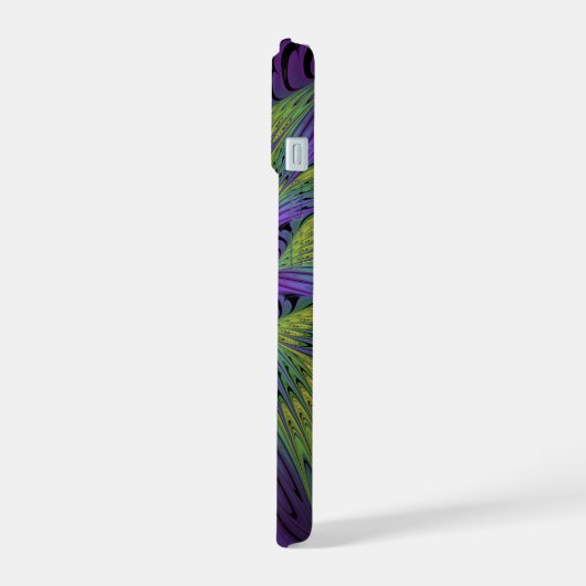 Paarse groene bloem Moderne Abstracte fractale kun iPhone 15 Case (Linkerkant)