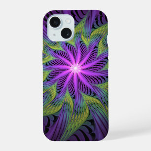 Paarse groene bloem Moderne Abstracte fractale kun iPhone 15 Case