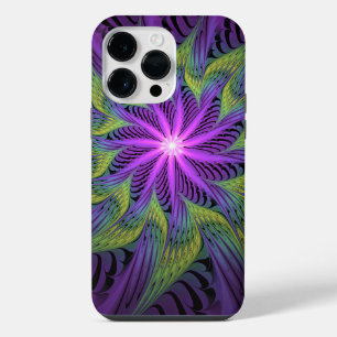 Paarse Groene Bloem Moderne Abstracte Fractale Kun iPhone 14 Pro Max Hoesje