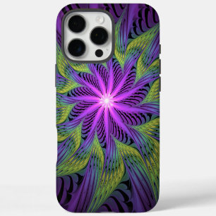 Paarse Groene Bloem Moderne Abstracte Fractale Kun iPhone 16 Pro Max Hoesje