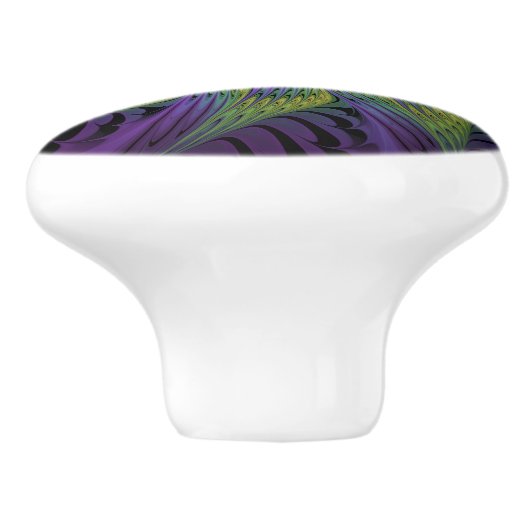 Paarse groene bloem Moderne Abstracte fractale kun Keramische Knop (Zijkant)
