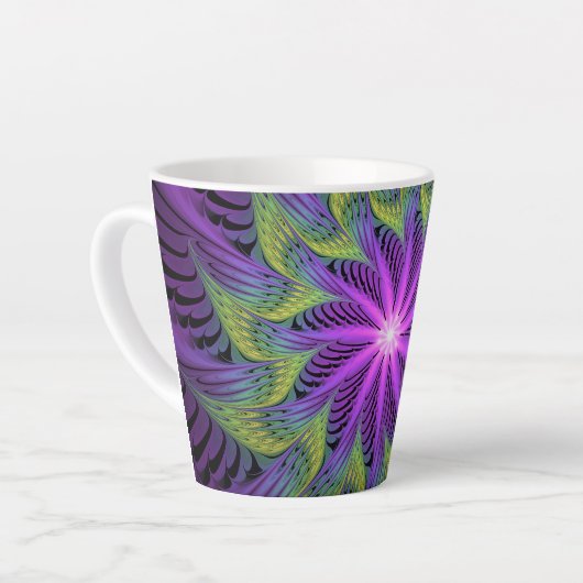 Paarse groene bloem Moderne Abstracte fractale kun Latte Mok (Linkerhoek)