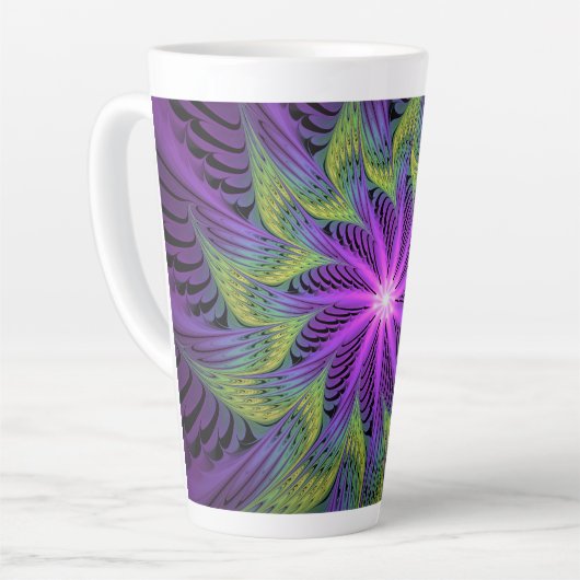 Paarse groene bloem Moderne Abstracte fractale kun Latte Mok (Linkerhoek)