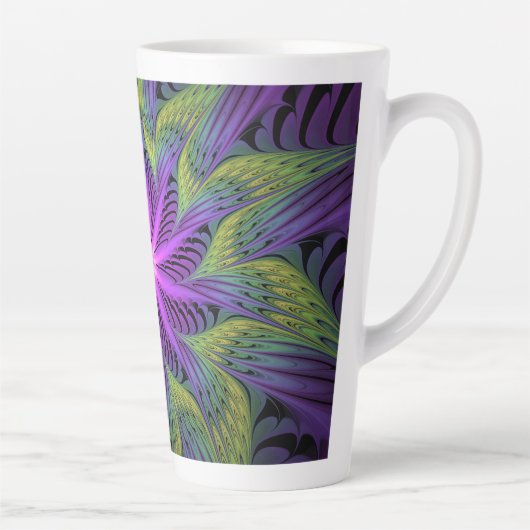 Paarse groene bloem Moderne Abstracte fractale kun Latte Mok (Rechts)