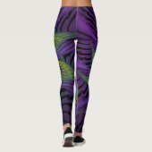 Paarse groene bloem Moderne Abstracte fractale kun Leggings (Achterkant)