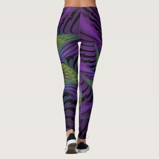 Paarse groene bloem Moderne Abstracte fractale kun Leggings (Achterkant)