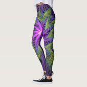Paarse groene bloem Moderne Abstracte fractale kun Leggings (Links)