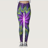 Paarse groene bloem Moderne Abstracte fractale kun Leggings (Voorkant)