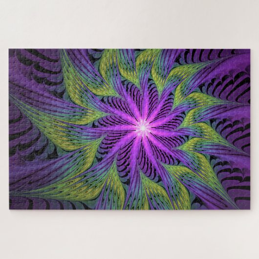 Paarse groene bloem Moderne Abstracte fractale kun Legpuzzel (Horizontaal)