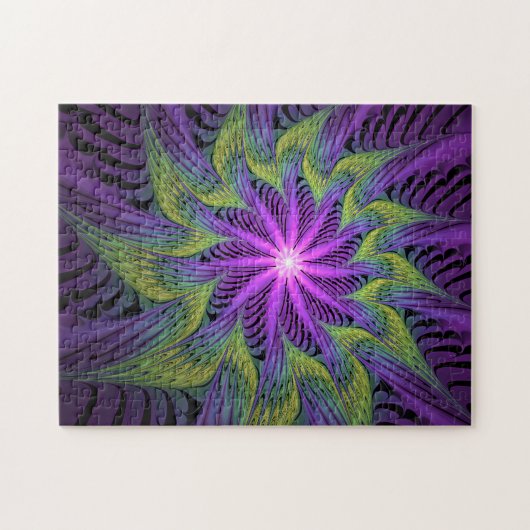 Paarse groene bloem Moderne Abstracte fractale kun Legpuzzel (Horizontaal)