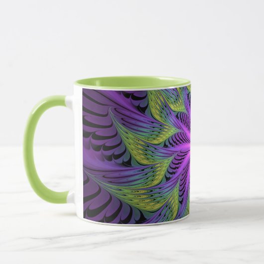 Paarse groene bloem Moderne Abstracte fractale kun Mok (Links)